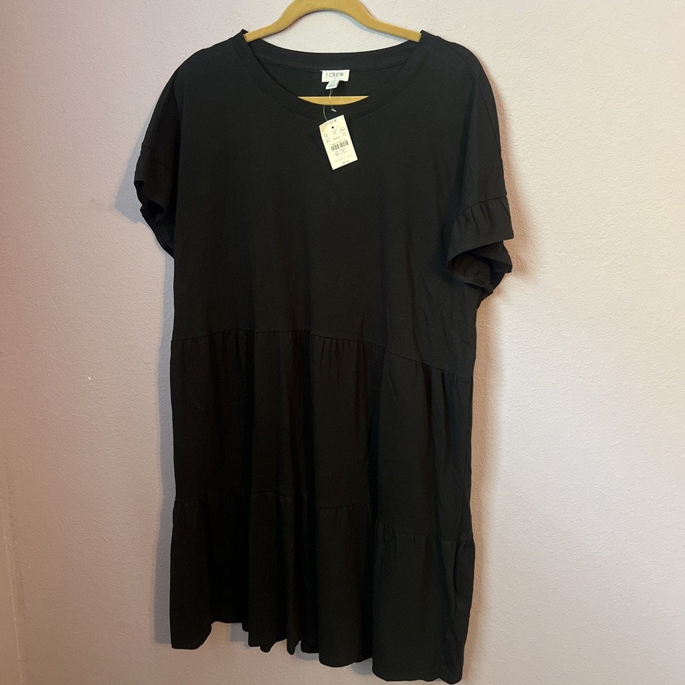 J. Crew Black Woman's Short Sleeve Tiered Cotton Dress Size XXL 2X New